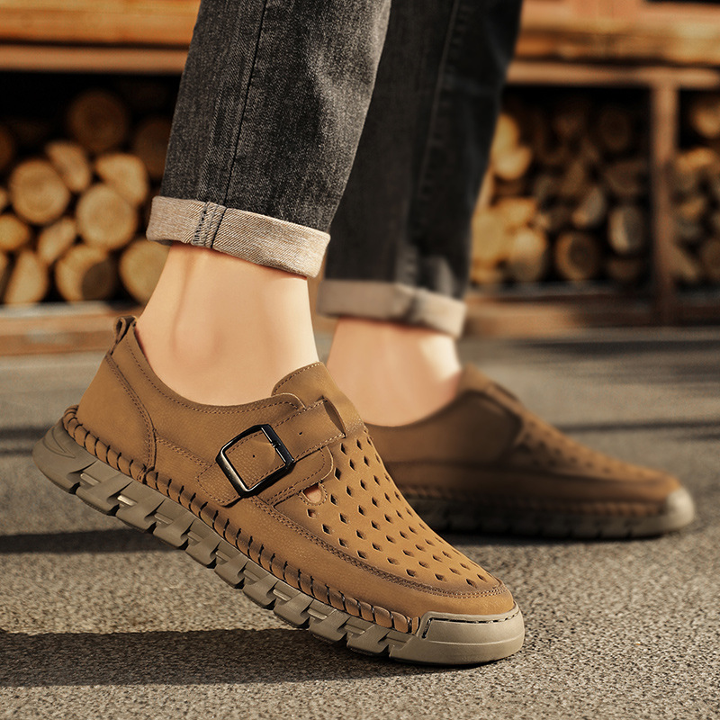 Mens Breathable Stitched Plus-Size Casual Leather Shoes foto 5