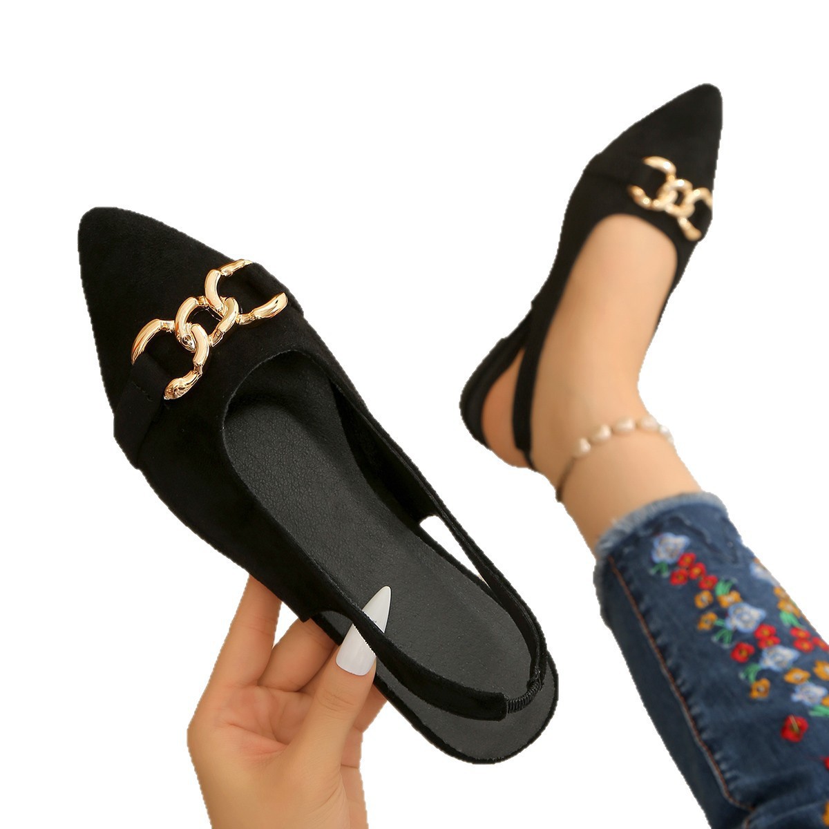 Cross-border Flat-heeled Vintage Closed-toe Sandals Open-back Suede Strappy Sandals With Horsebit Buckles