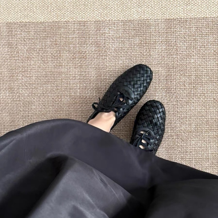Womens Retro Handwoven Square-Toe Flat Shoes foto 2