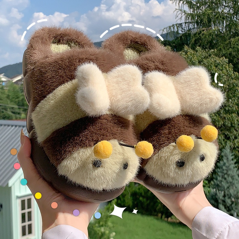 Cute Little Bee Fuzzy Slippers, Women's New Autumn Collection foto 3