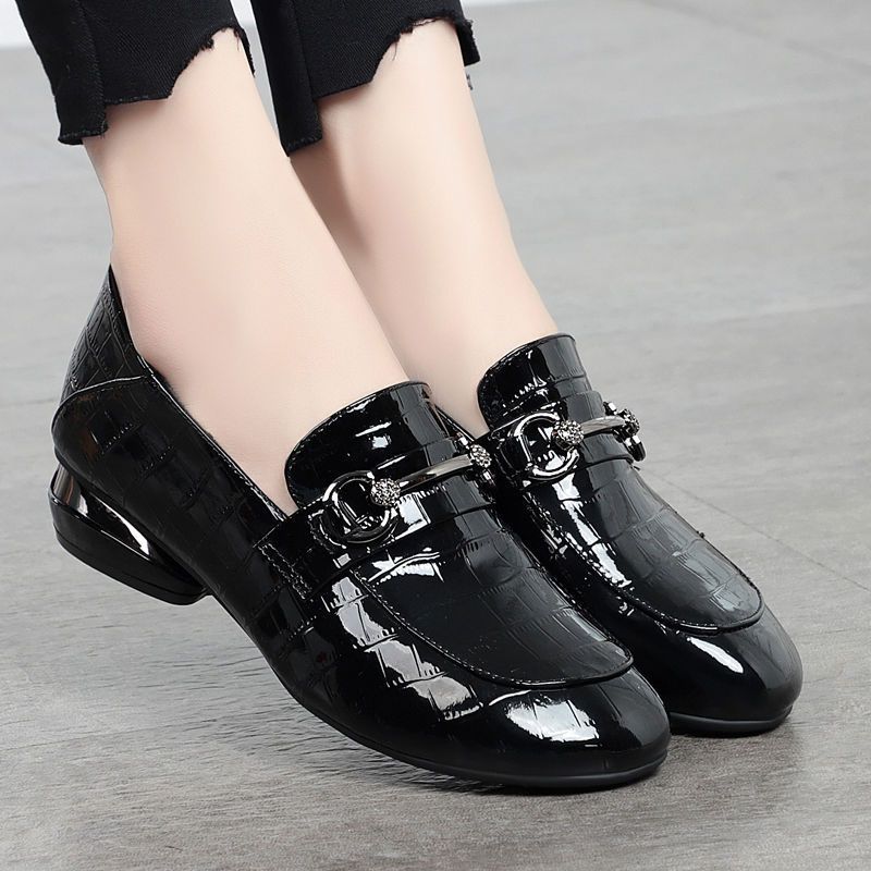 Soft Leather British Style Leather Shoes Shiny Leather Slip-on Two-way Shoes