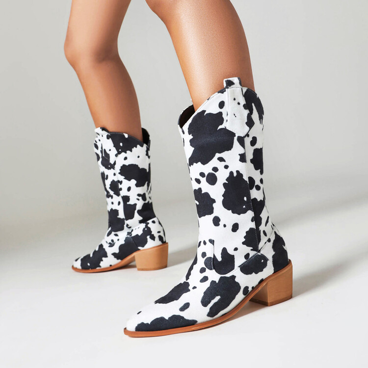 Women's Leather Boots With Cow Print Suede And Stylish foto 3