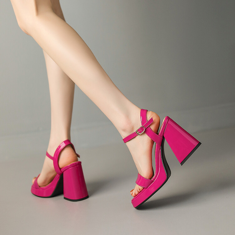 Womens Solid-color Round-toe Chunky-heel Sandals foto 4