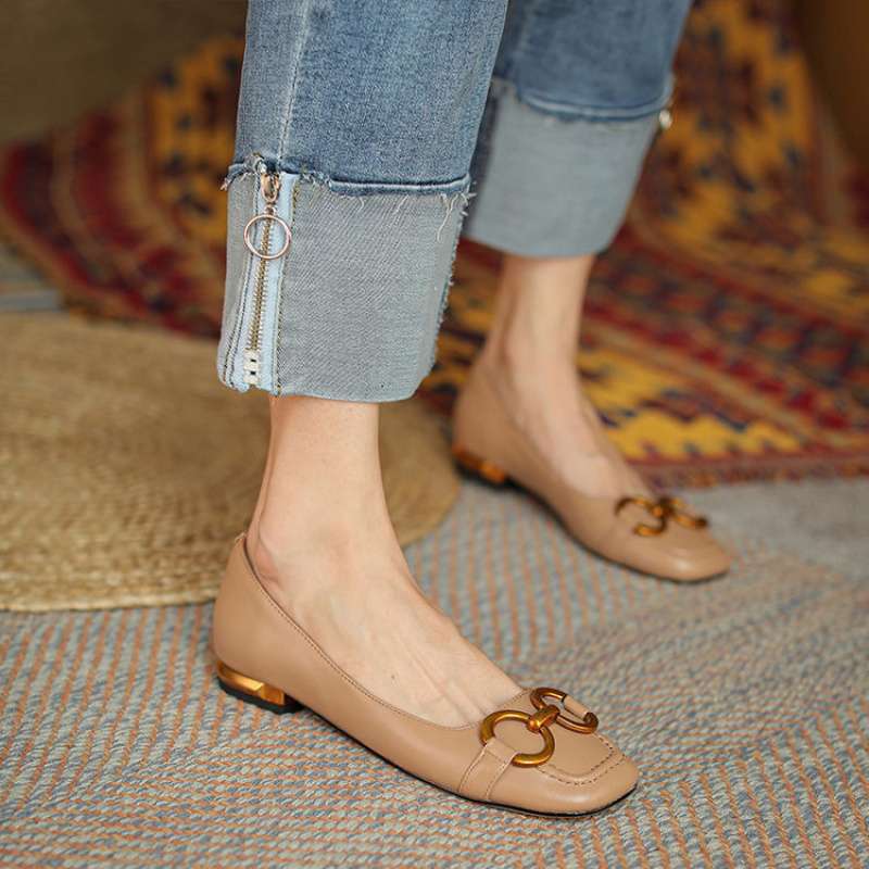 Pumps Low Heel Wanwan Lei Style Shallow Mouth Metal Flat Shoes foto 5
