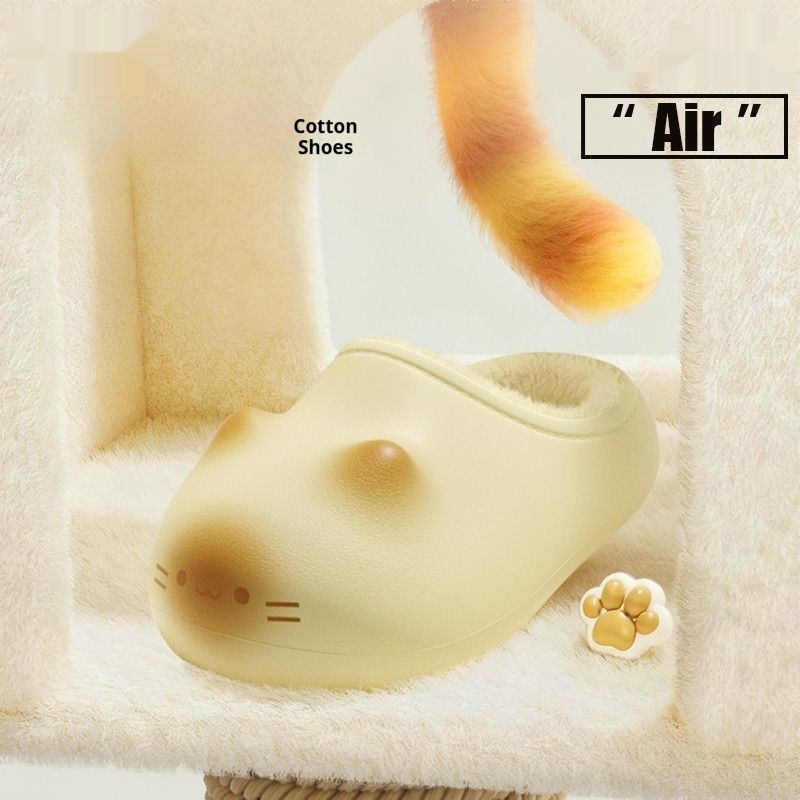 Warm Fleece-Lined Non-Slip Waterproof Adorable Kitty Cotton Slippers For Women foto 3