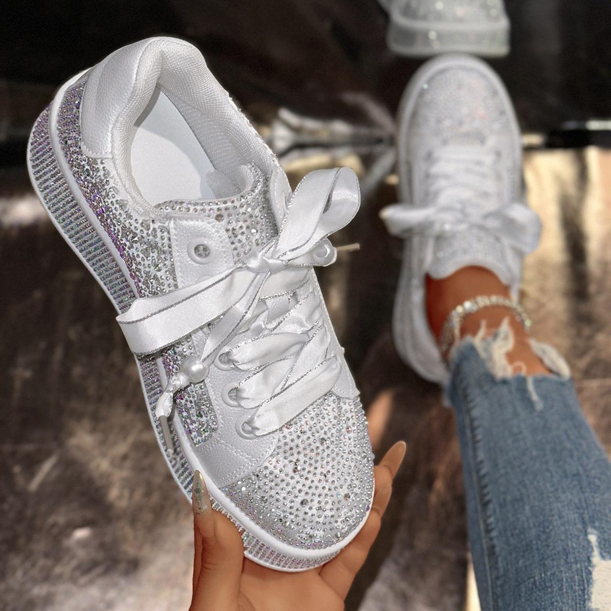 European Goods Plus Size Starry Rhinestone Casual Women's Shoes foto 4