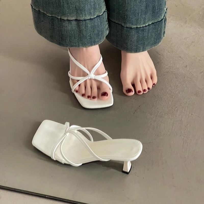 Womens Sexy Studded Square-toe Stiletto-heel Versatile Sandals foto 4