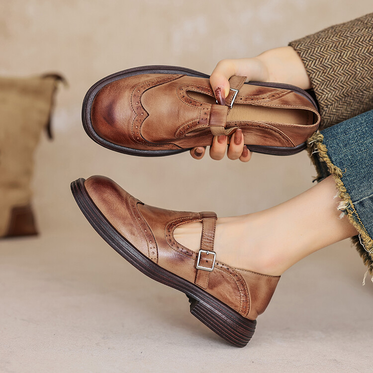 Fashion Women's Flat British Style Leather Shoes foto 3