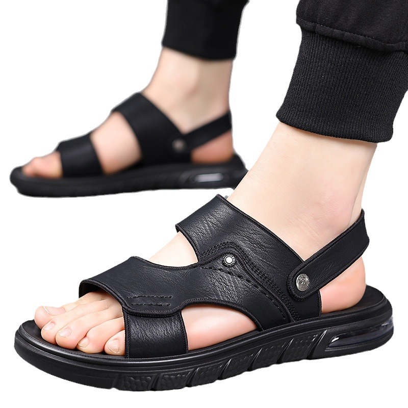 New Summer Genuine Leather Double Sole Middle-aged And Elderly Casual Beach Non-slip Men's Sandals foto 3