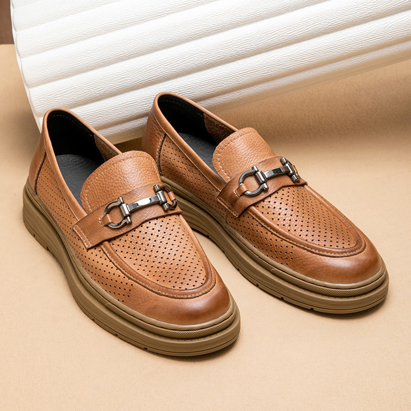 Leather Shoes Men's Summer Breathable Authentic Leather Hollow Out Men's Slip-on foto 3