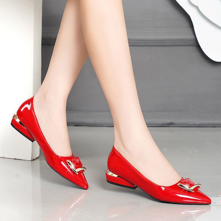 Womens Mid-heel Chunky-heel Soft-soled Low-cut Soft-leather Pumps foto 3