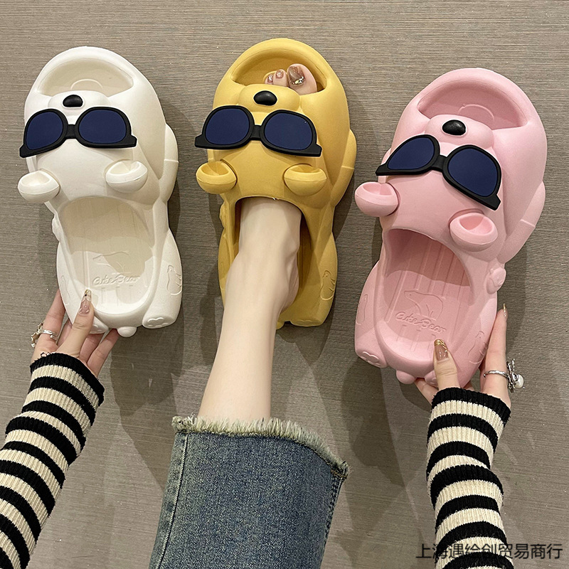 Cute Sunglasses Bear Slippers For Women, Summer Style foto 5