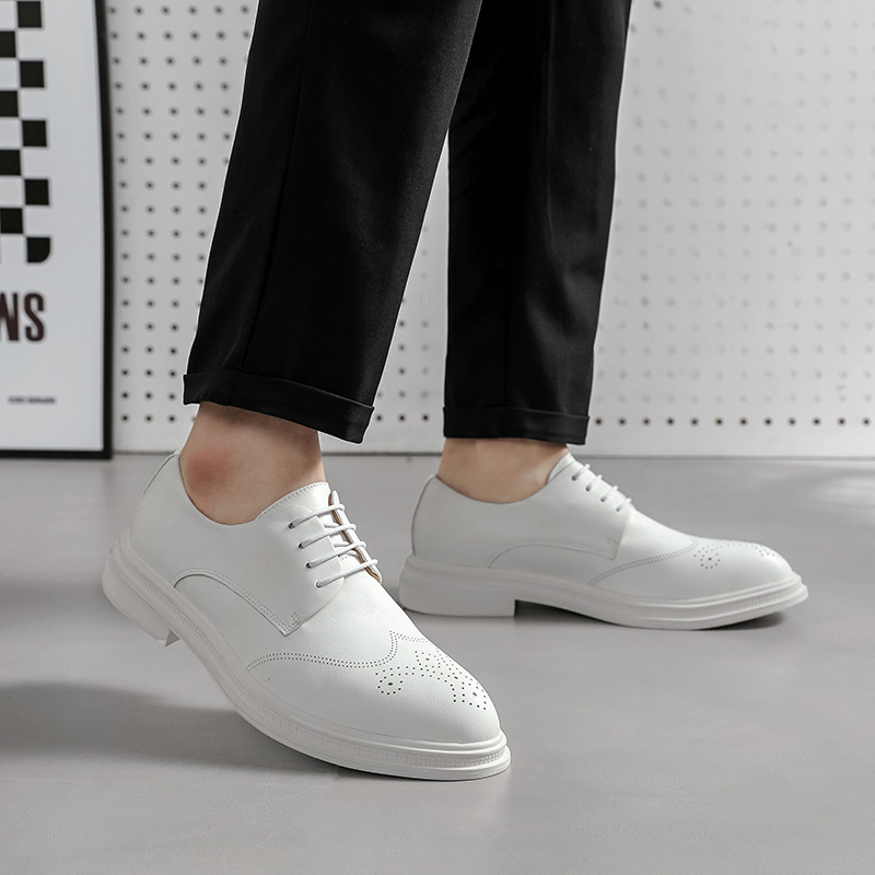 Men's Shoes British Formal Business Leather Shoes White Pointed Leather Shoes foto 2