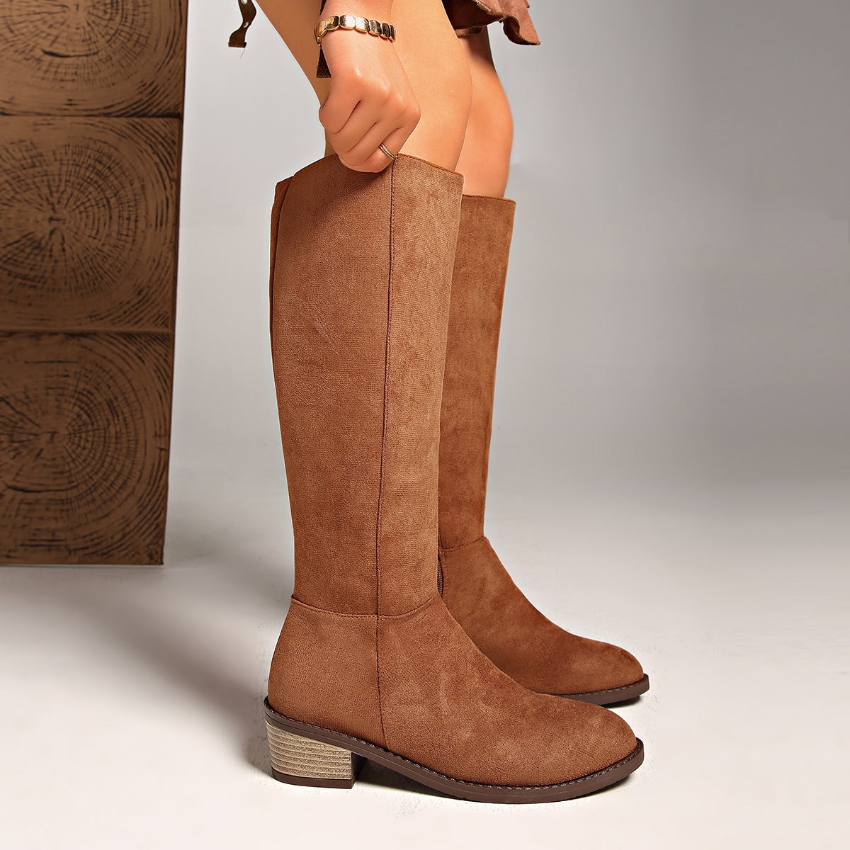Slimming Suede Boots Women's Side Zipper Stiletto Heel Long Fashion foto 3