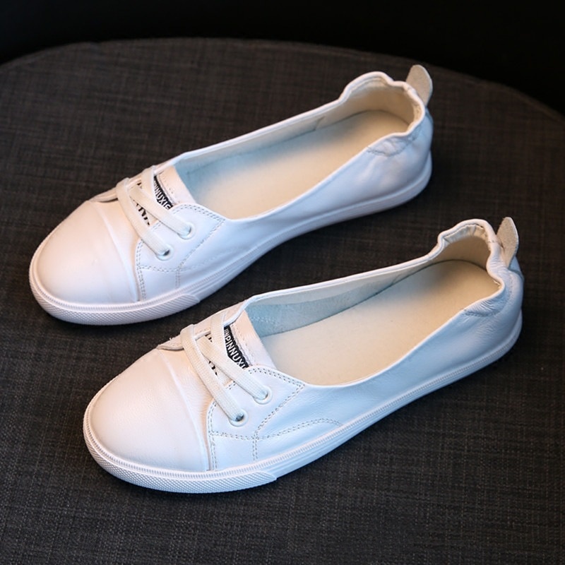 Leather White Shoes Women's Low-cut Flat Casual Shoes foto 2