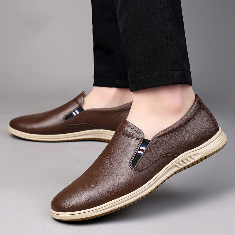 Casual Low-top Slip-on Two-layer Cowhide Flat Men's Shoes foto 5