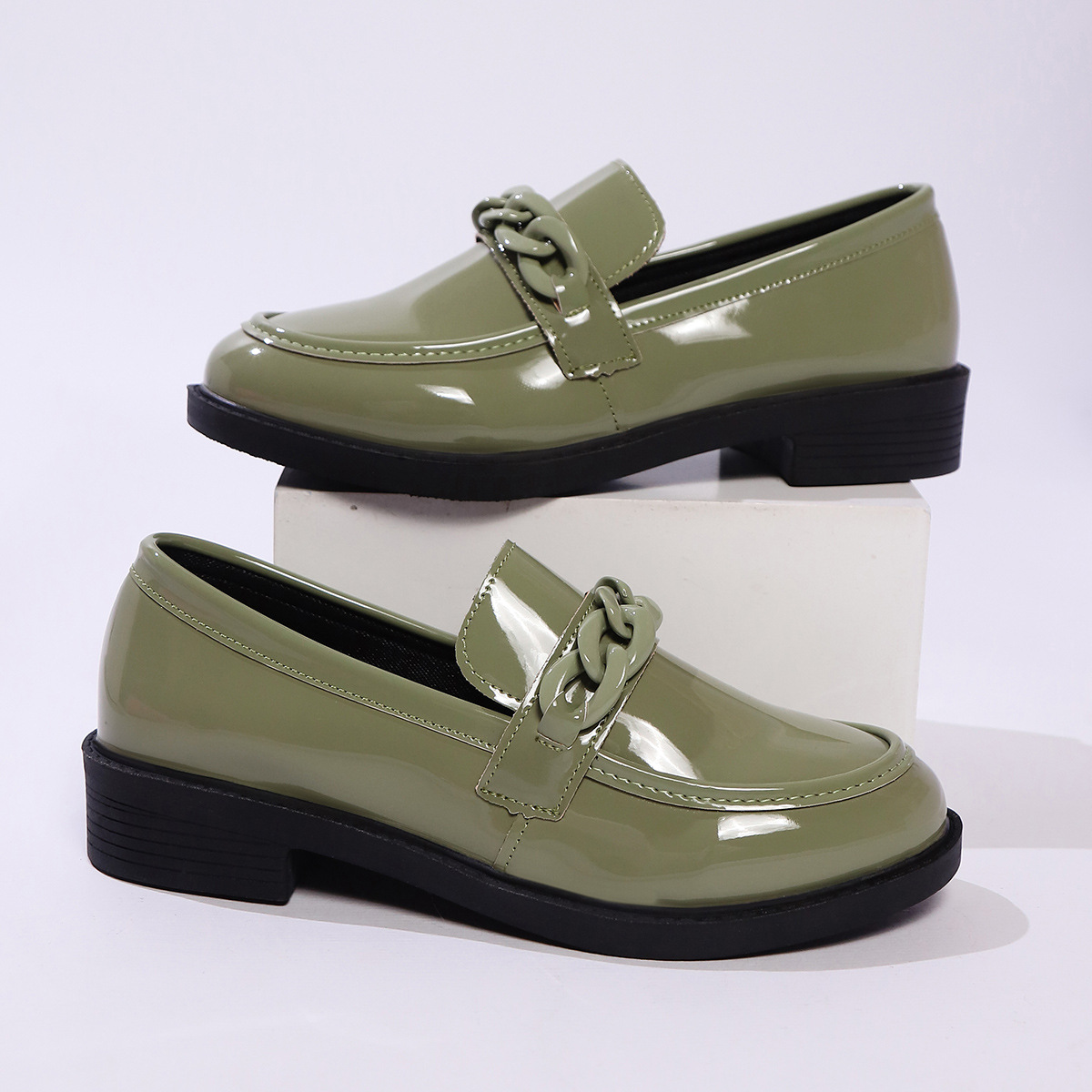 Thick Bottom Low Heel Leather Shoes Women foto 4