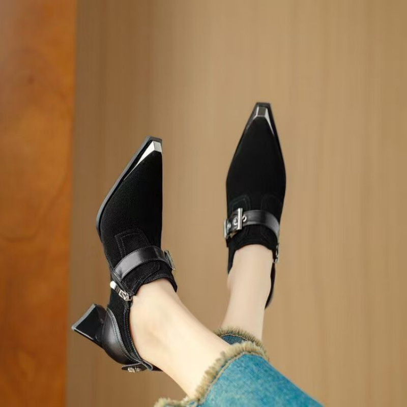 Retro-style Metallic Square-toe Chunky-heel Pumps foto 2