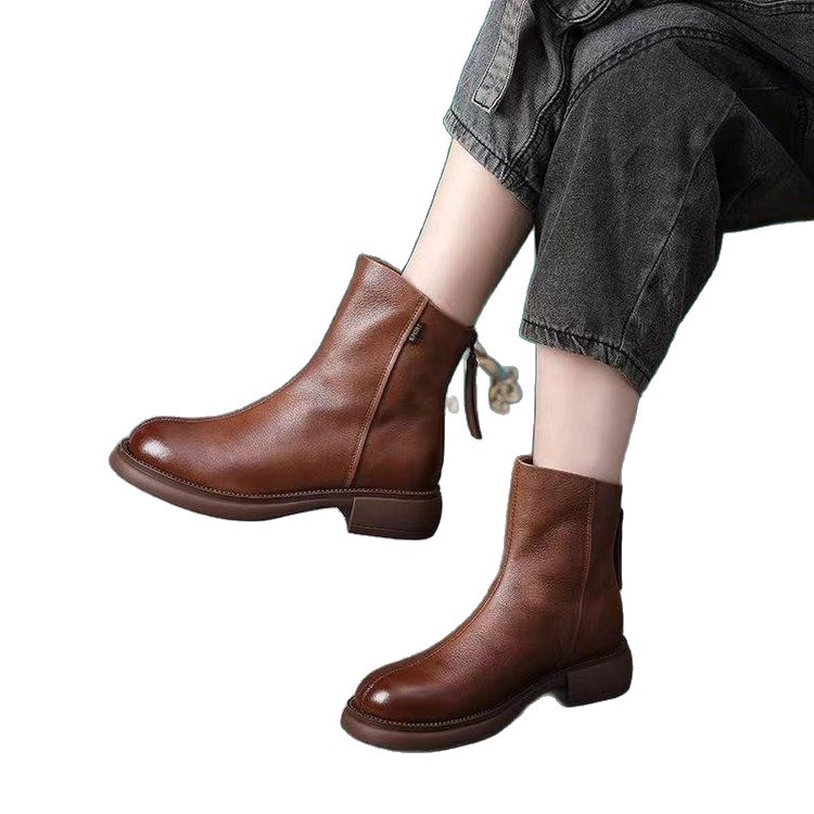 Retro Low-heat Fleece-lined Round-toe Waterproof Ankle Boots foto 4