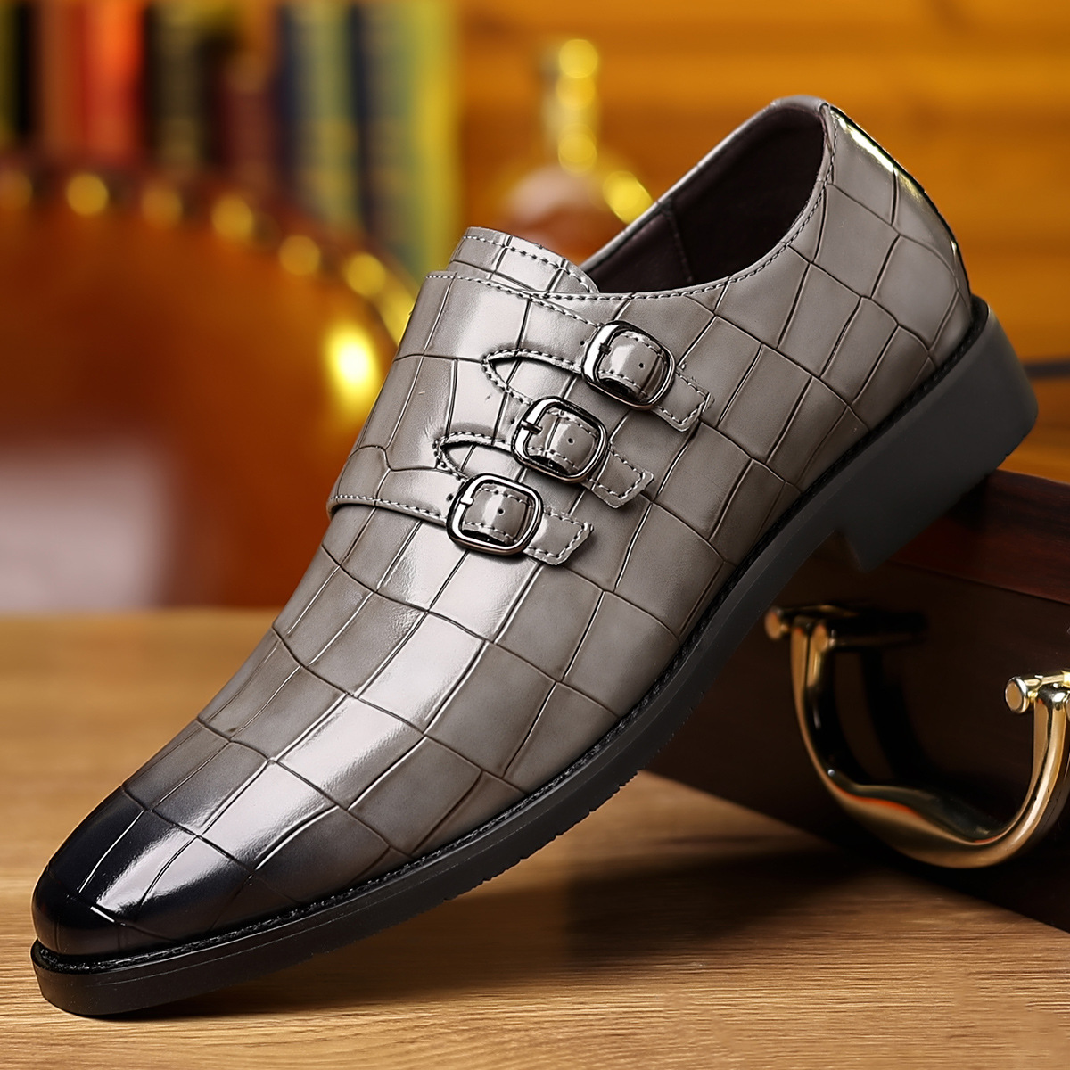 Men's Work Utility Footwear Casual Pointed-Toe Buckled Leather Shoes foto 2