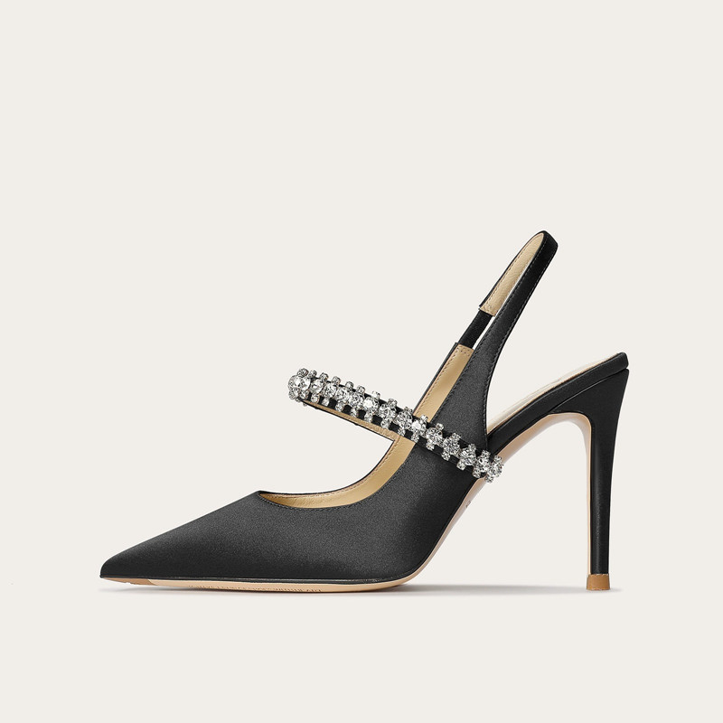 One-strap Closed-toe Rhinestone-studded Stiletto Heels In Genuine Leather For Women foto 5