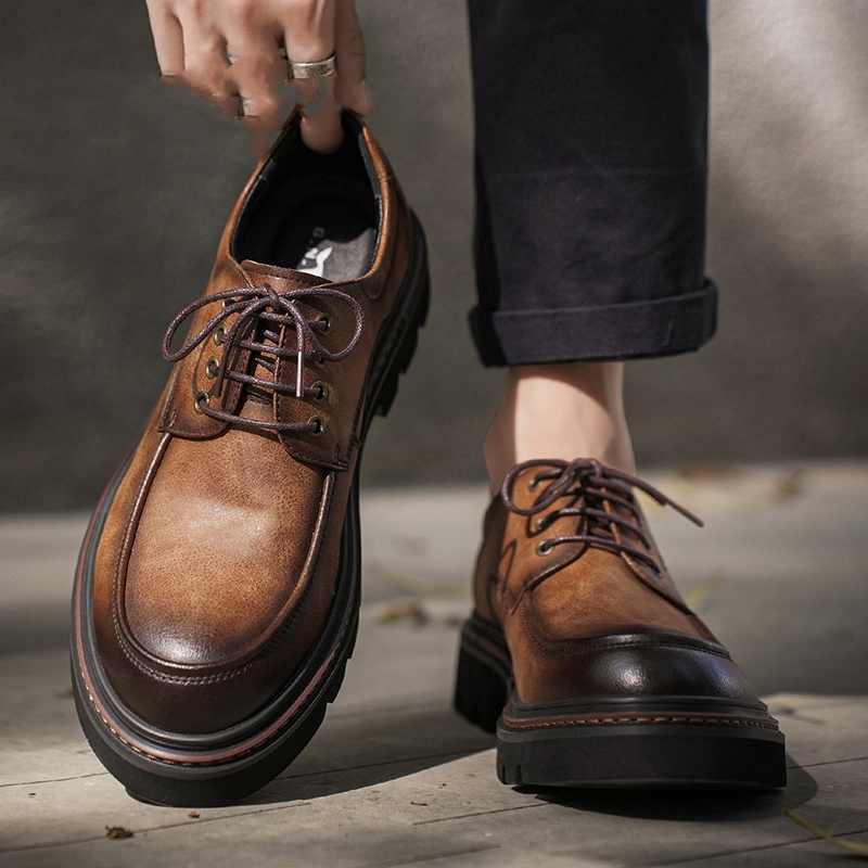 Genuine Leather Men's Shoes British Style Retro Commuter Casual Shoes For Work foto 5