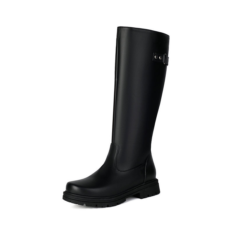 Womens Retro British-Style Leather Belt-Buckle Riding Boots foto 3