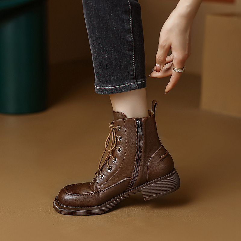 Shoes Big Toe Low Heel Martin British Lace-up Ankle Boots Single-layer Boots foto 2