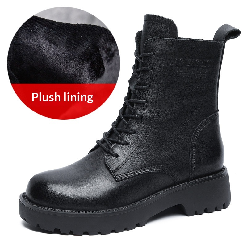 Womens Soft Leather Chunky-heel Ankle Boots With A Fleece-lined Interior foto 4