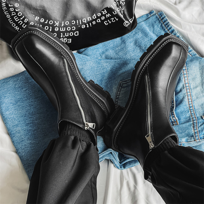 Mid Heel Square Head Flat Head Mid Top Low Tube Oblique Side Zipper Martin Boots foto 2