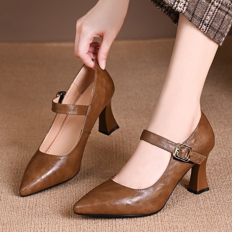 Womens French Style Pointed Oe Slingback Chunky Heel Pumps foto 4