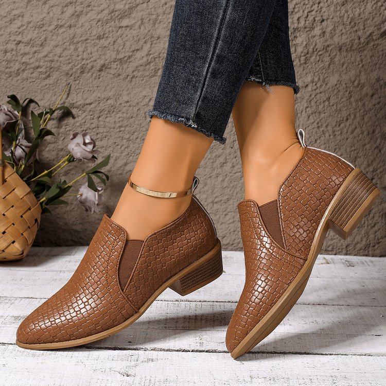 Pointed-toe High-cut Pumps Brown Chunky Heels Ankle Large Size Small Leather Shoes foto 3