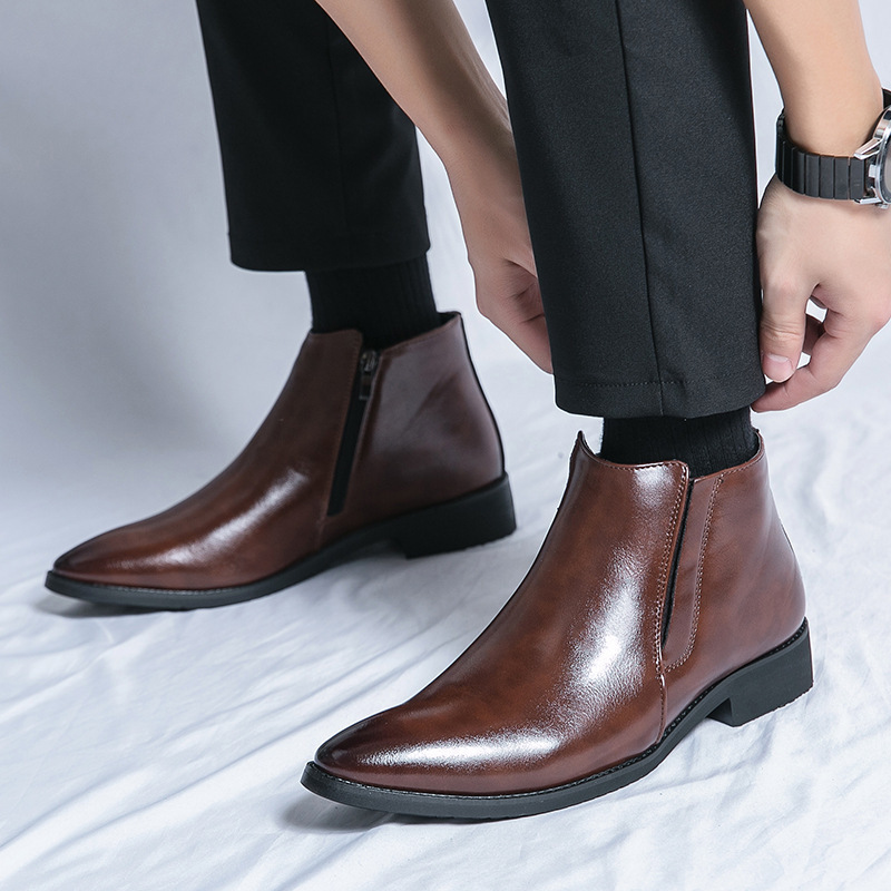 High-top Leather Shoes Men's Side Zipper British Working Wear Ankle Boots foto 2