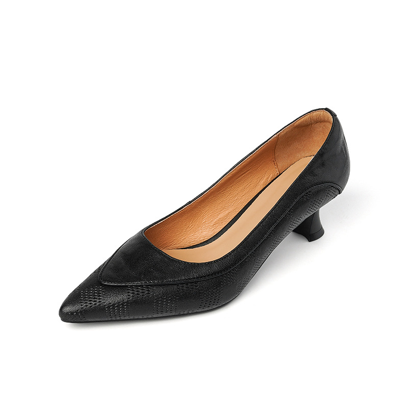 Soft Sheepskin Pointed Toe Stiletto Low-cut Shoes Women's Leather Shoes foto 4