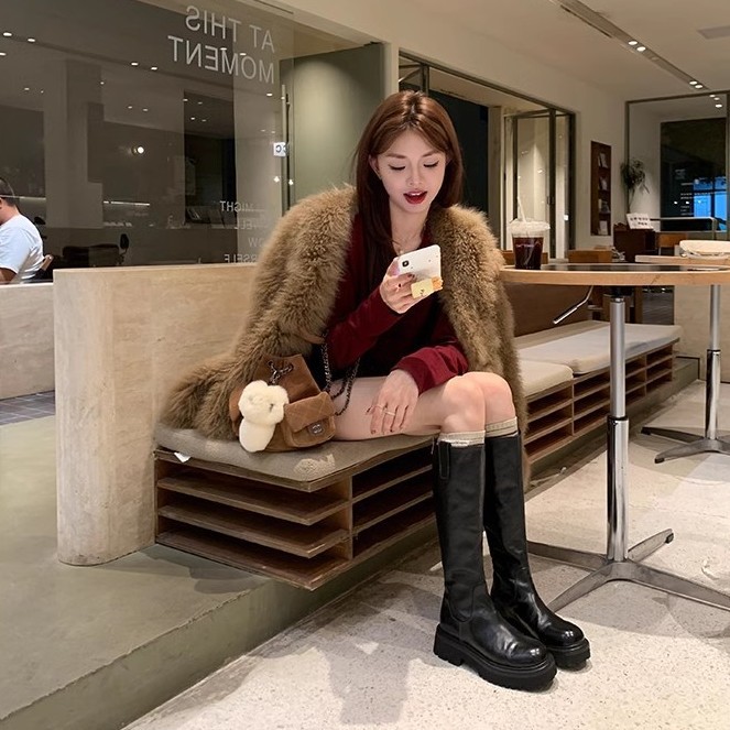 Round Head Thick Bottom Chunky Heel Long Tube Knight Boots foto 5