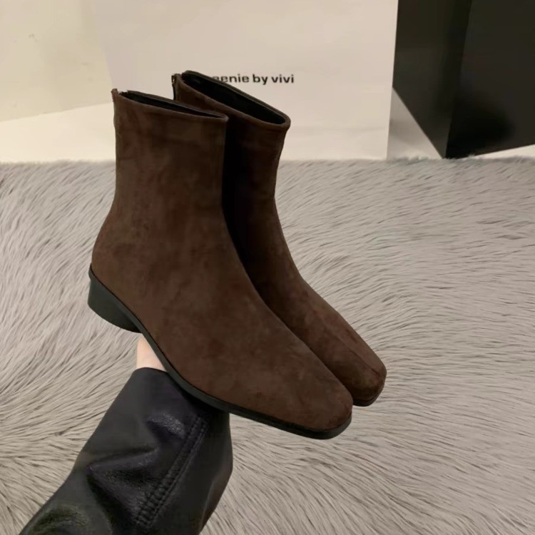 Womens Chunky-Heel Suede All-Match Fleece-Lined Stylish Ankle Boots foto 5