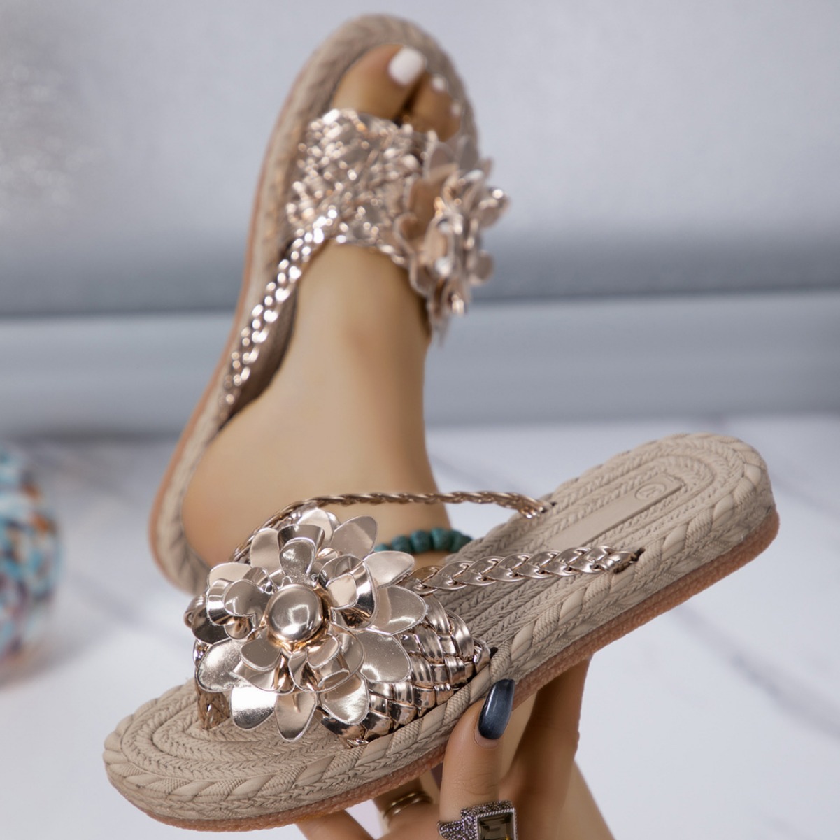 Plus Size Women's All-Match Platform Sandals Temu Simple Elegant Beach Sandals Flowers