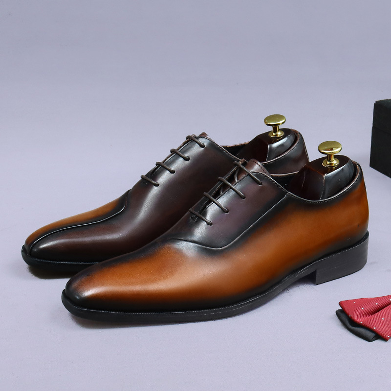 Mens Formal Leather Dress Shoes In British Style With A Color-block Design foto 5