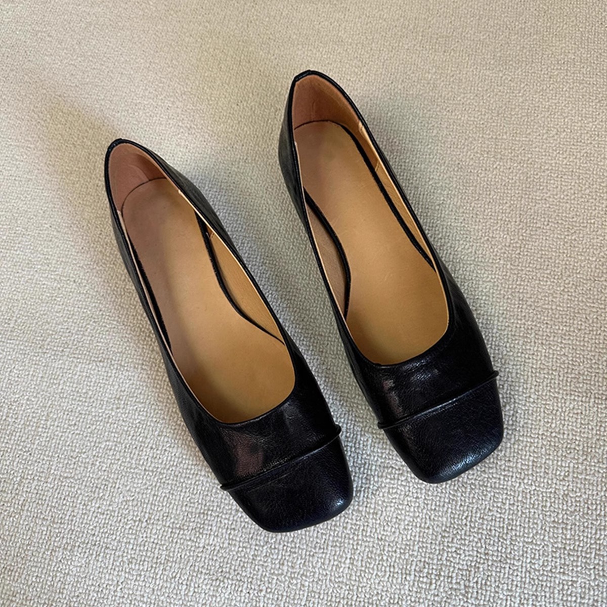 Retro Square-toe Leather Low-cut Office Pumps foto 3