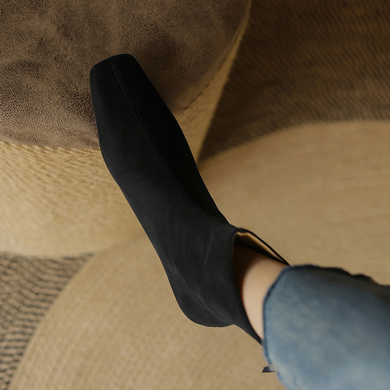 Womens Suede Leather Low-Heel Ankle Boots Genuine Leather Style Boots foto 5