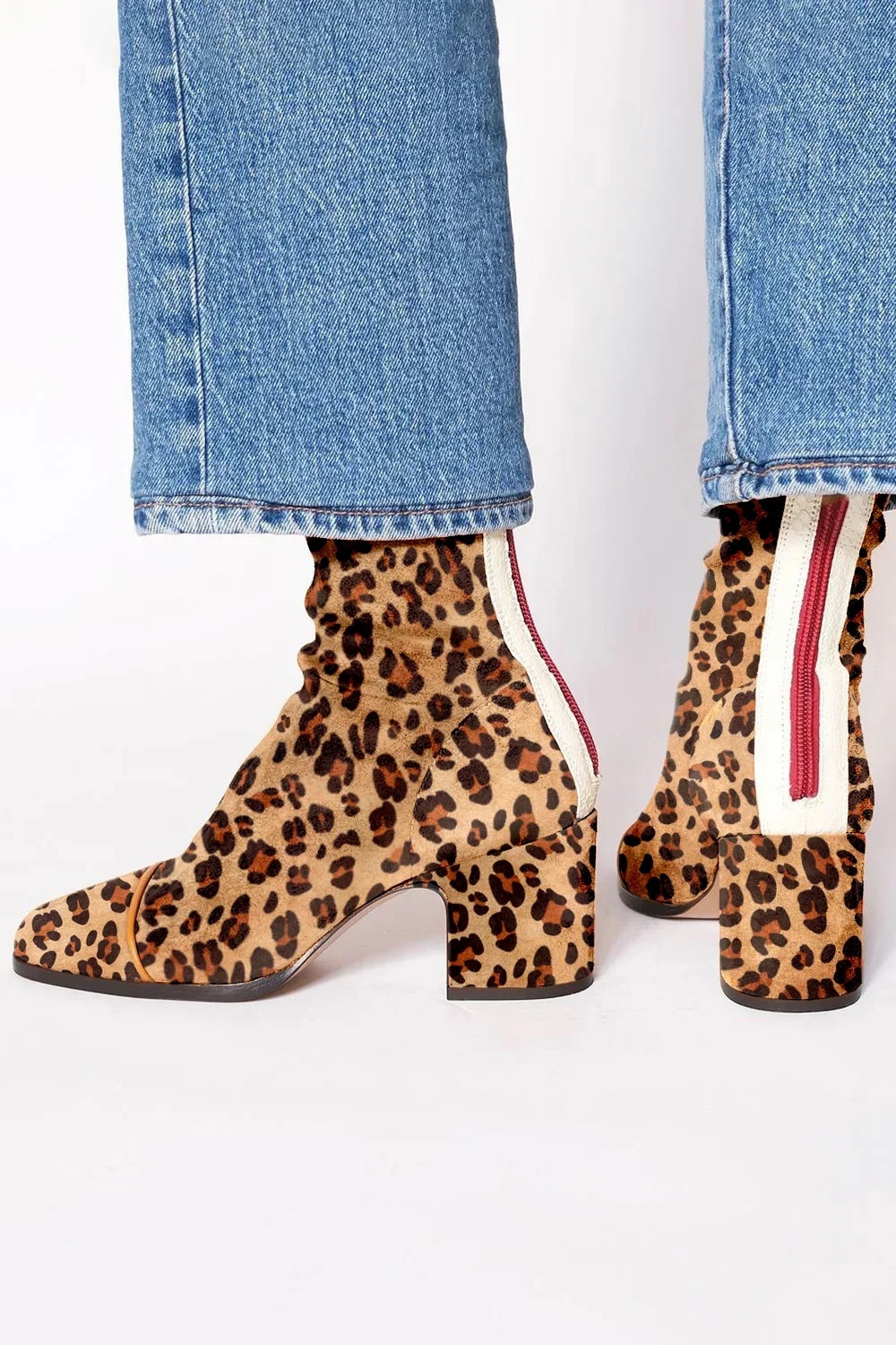 High Heel Square Toe Large Size Suede Color Matching Low-cut Martin Boots foto 2