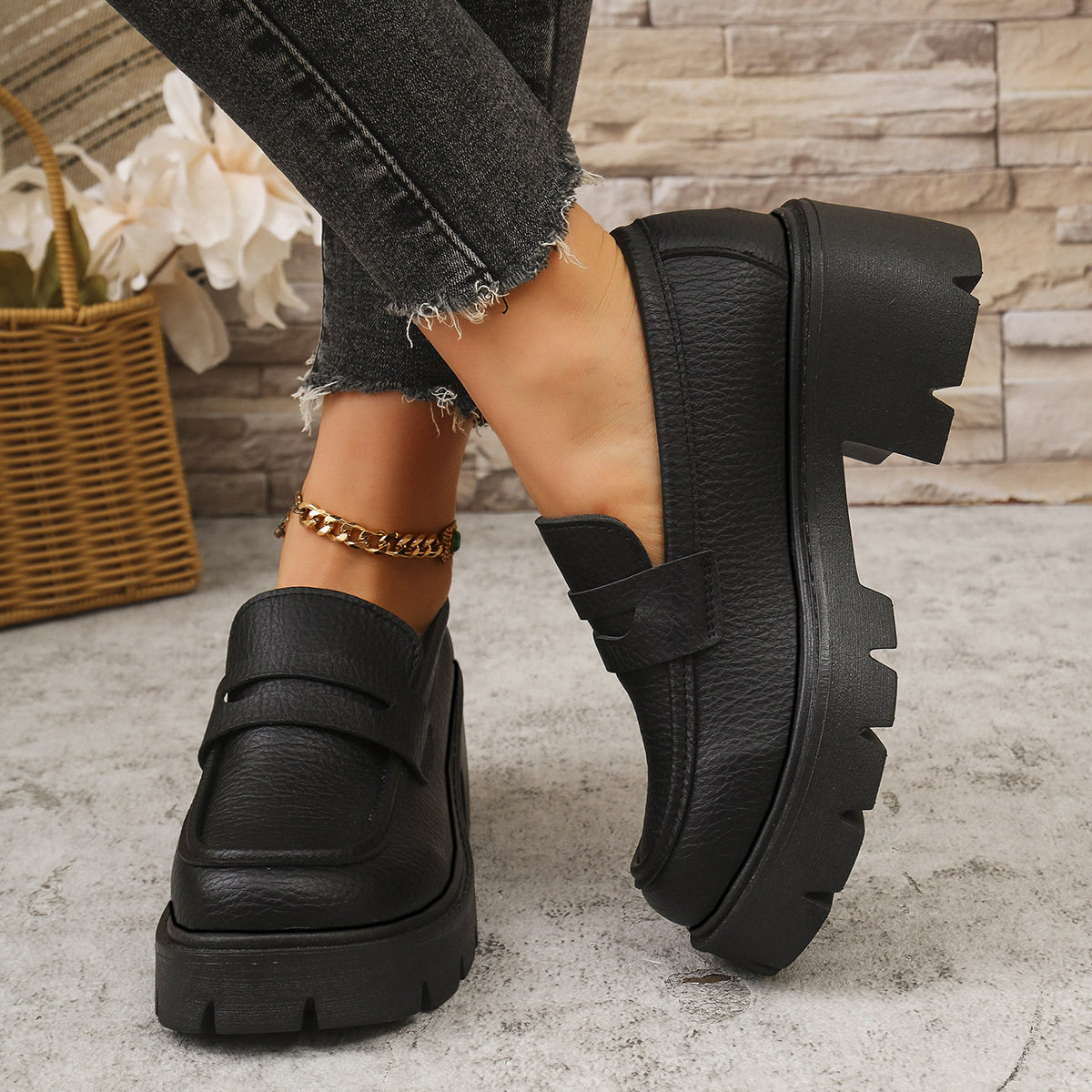 All-Match Platform Leather Shoes One Pedal Shoes foto 4