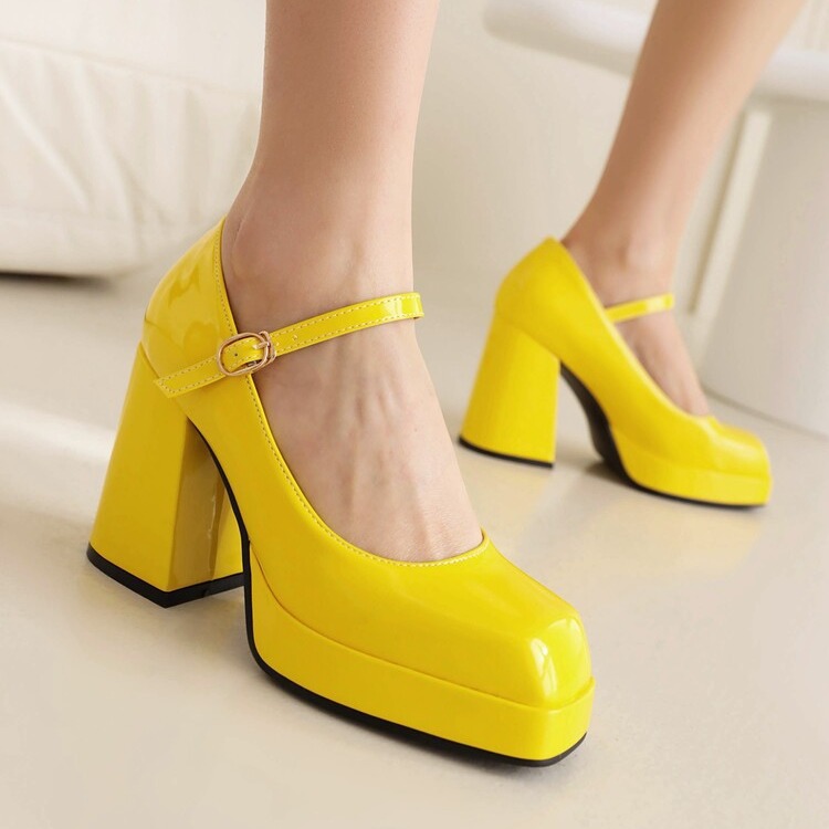 Spring Summer New Women's Shoes Mary Jane High Heels Patent Leather Square Toe foto 2