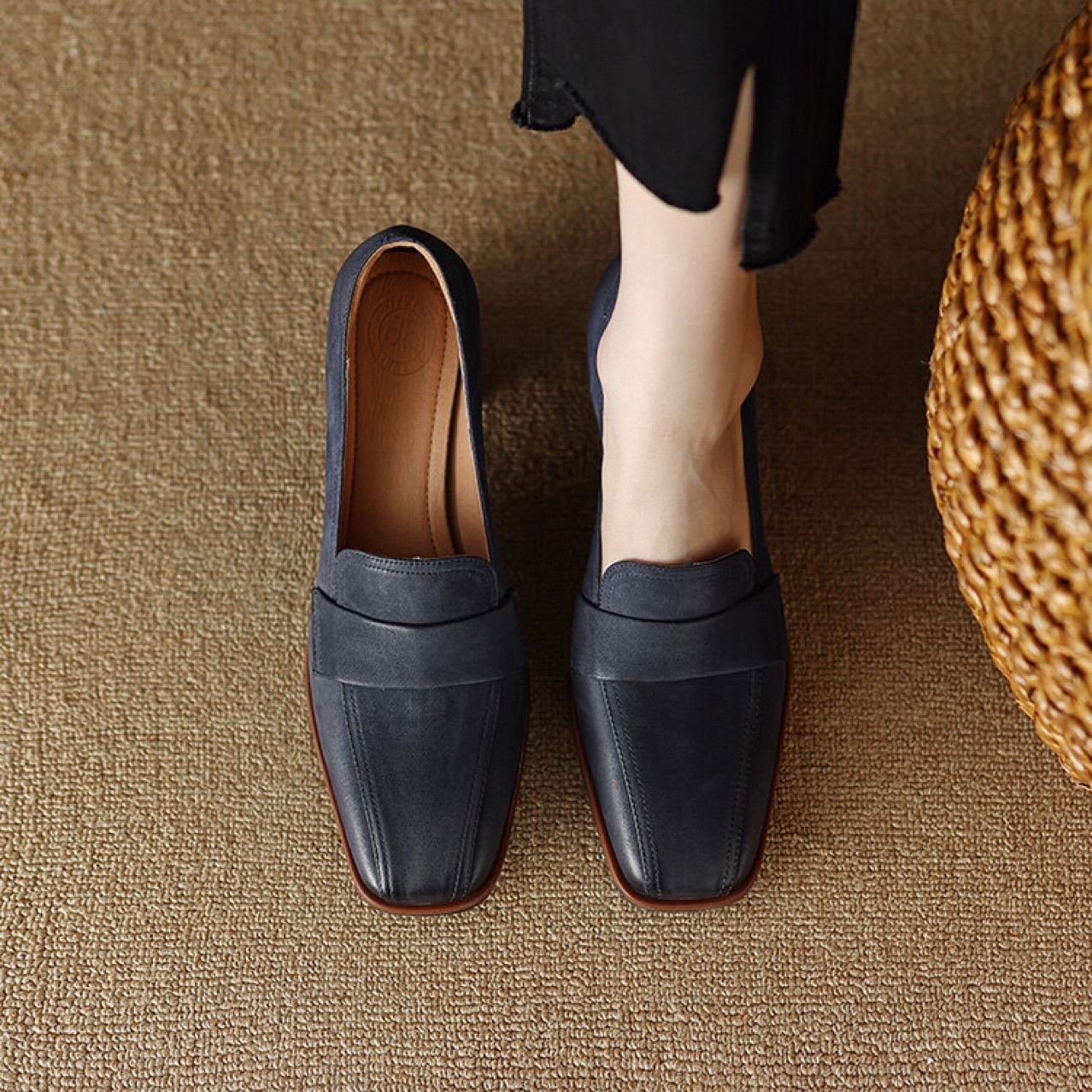 Square-toe Chunky-heel Mid-heel Low-cut Shoes