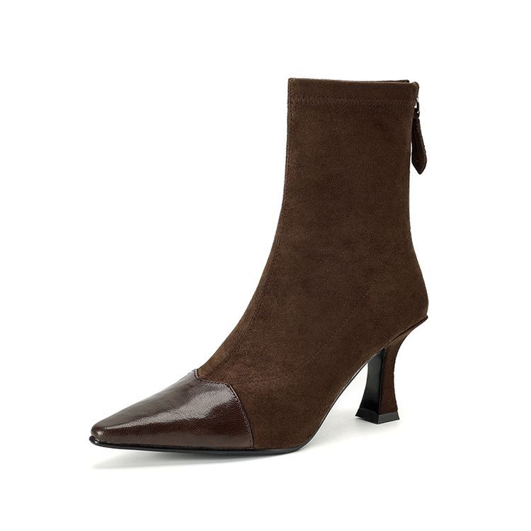 New AutumnWinter Retro Pointed-Toe Patchwork Slim Boots For Women foto 3