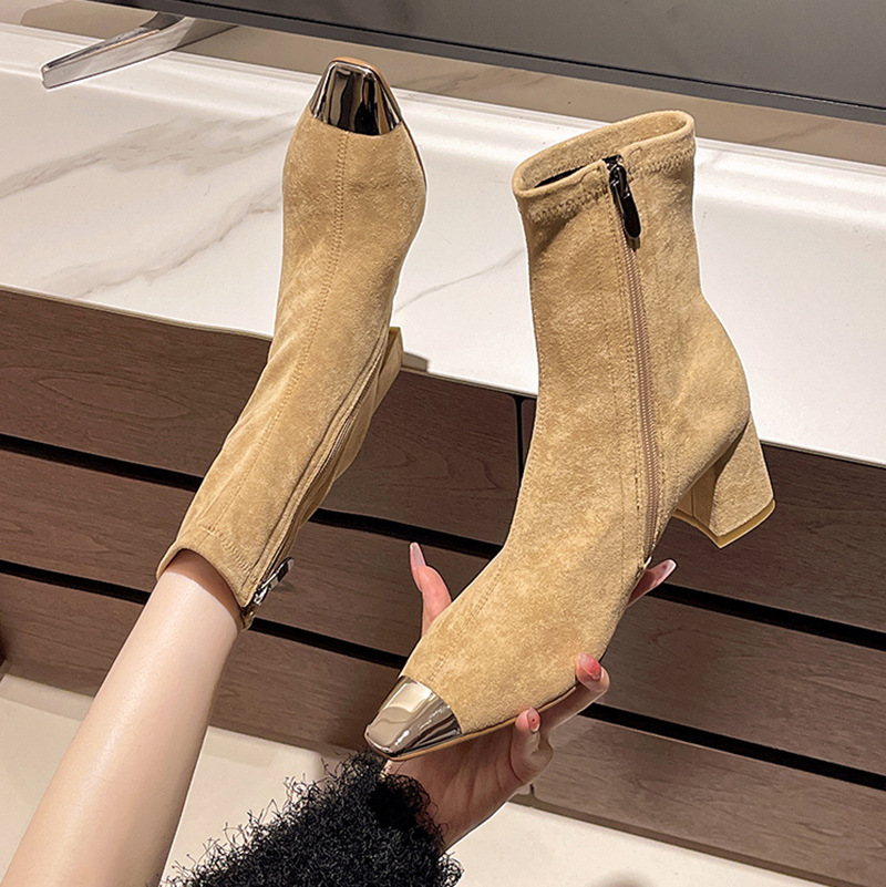 Fashion Elegant Square Head French Chunky Heel Boots foto 3
