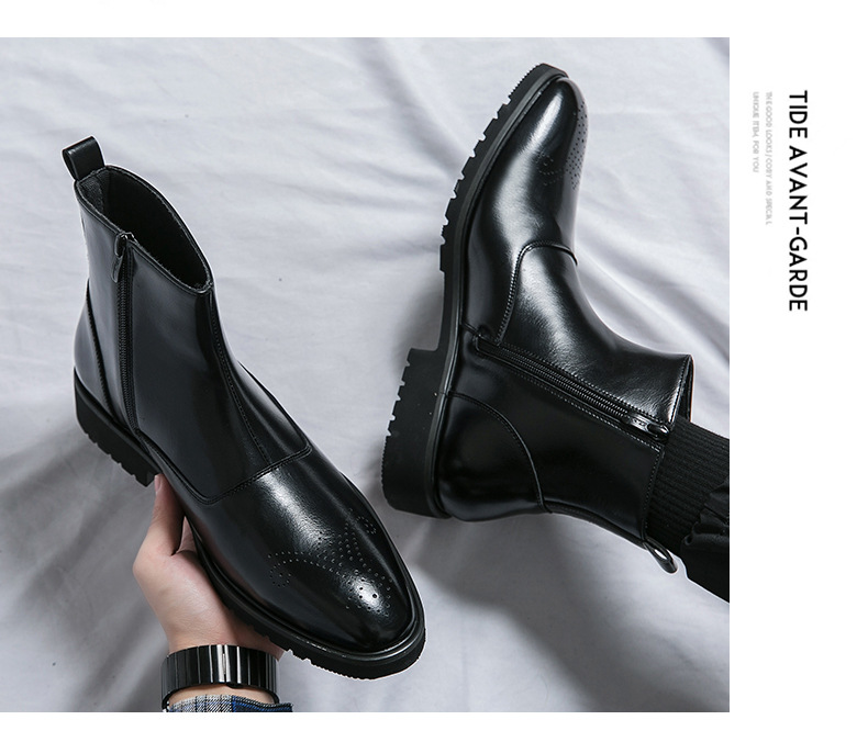 Fall Winter Men Business Zipper Slip-on British Solid Color Pointed Leather Boots foto 4