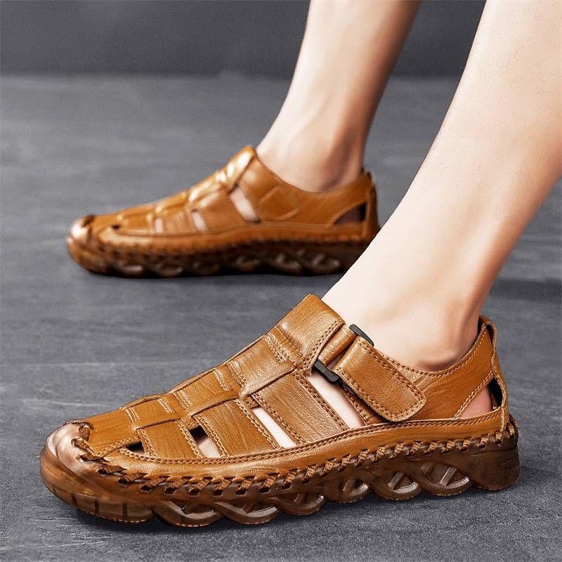 Mens Beach Sandals Outdoor Casual Leather Closed-Toe Wear-Resistant Breathable Shoes For Men foto 4