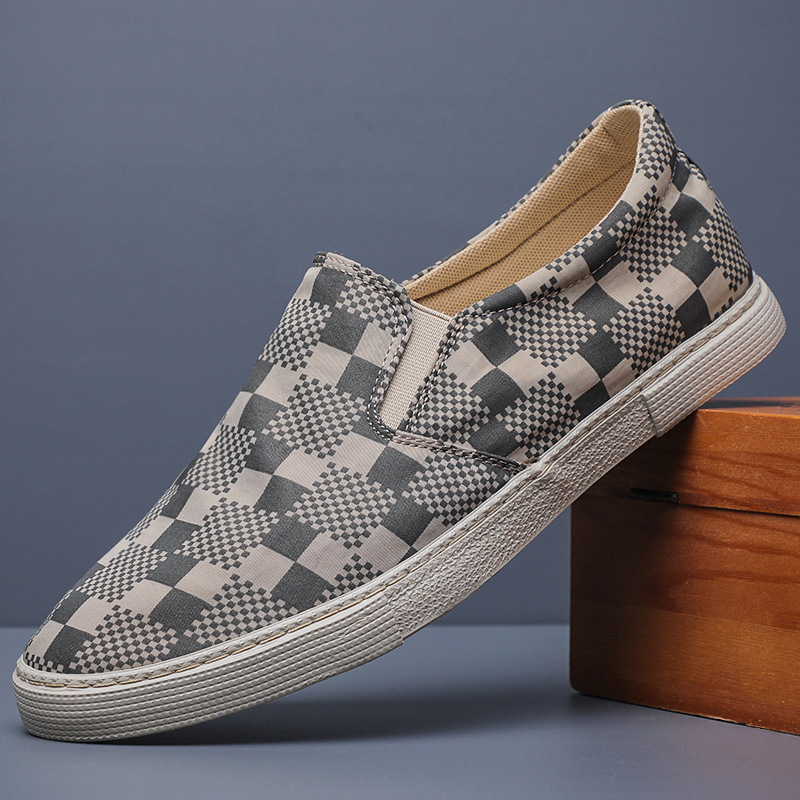 Men's Casual Checkered Canvas Board Shoes foto 5