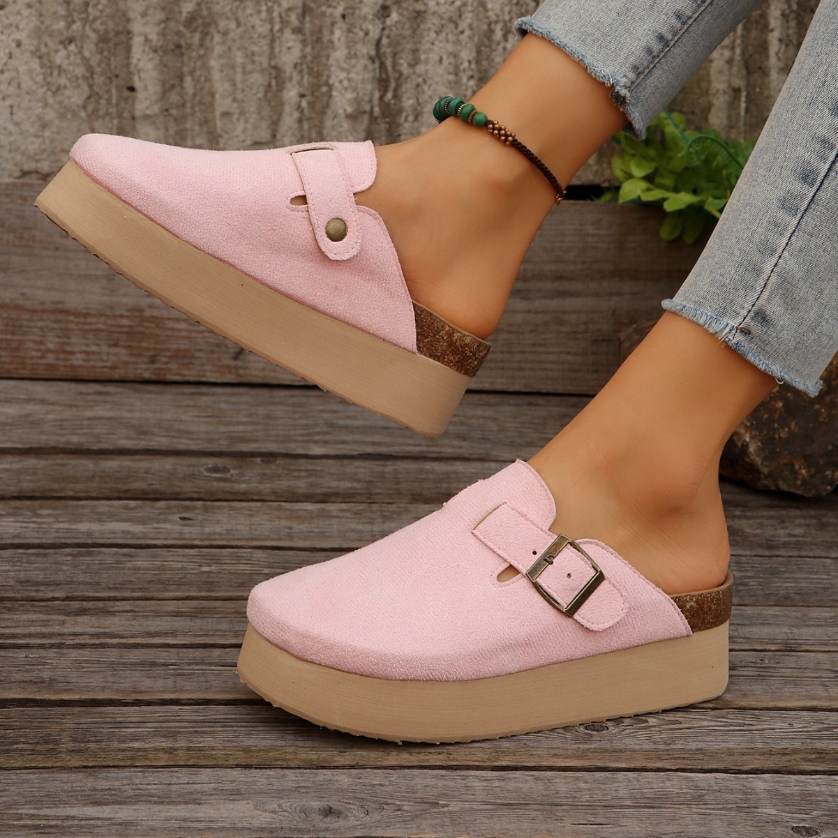 Thick Sole Half Slippers Women's Toe Cap Slip-on foto 3